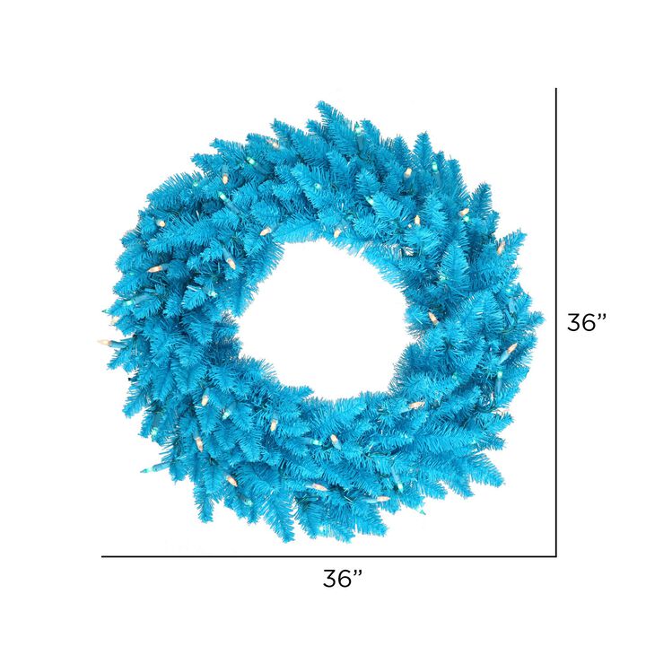 Vickerman 36" Sky Blue Fir Artificial Christmas Wreath, Blue Dura-Lit LED Lights. - Faux Fir Christmas Wreath - Indoor Seasonal Home Decor