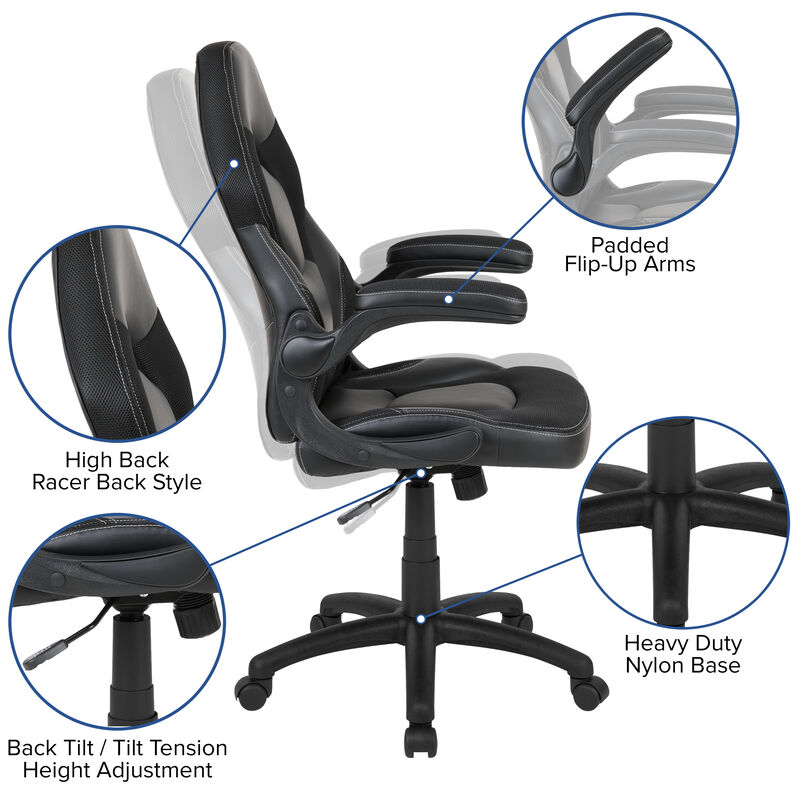 X10 Gaming Chair Racing Office Ergonomic Computer PC Adjustable Swivel Chair with Flip-up Arms, / LeatherSoft image number 3