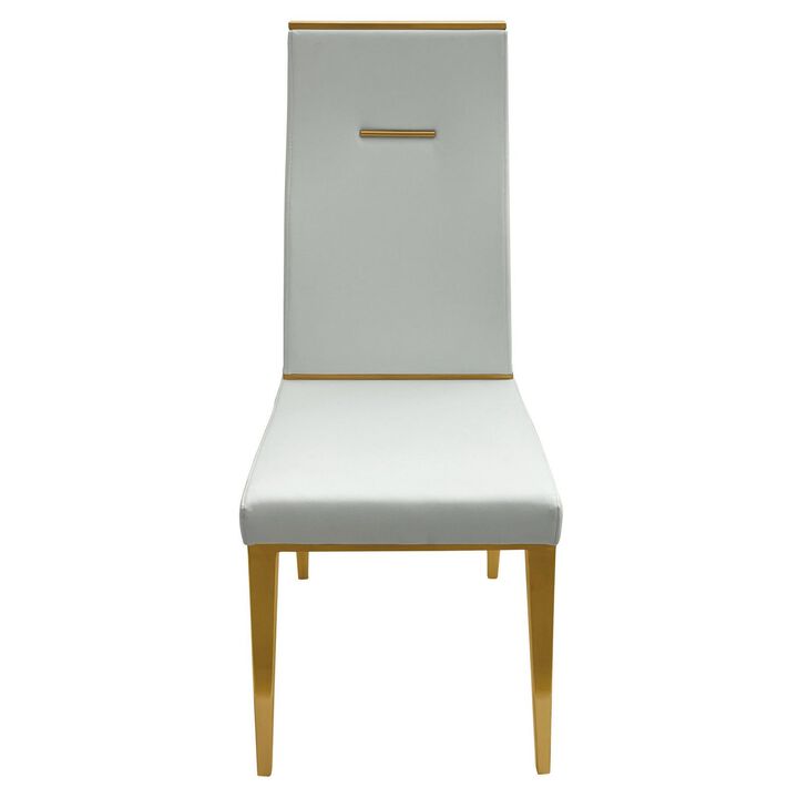 20 Inch Dining Chair, Set of 4, Gold Metal Base, Vegan Leather, White  - Benzara
