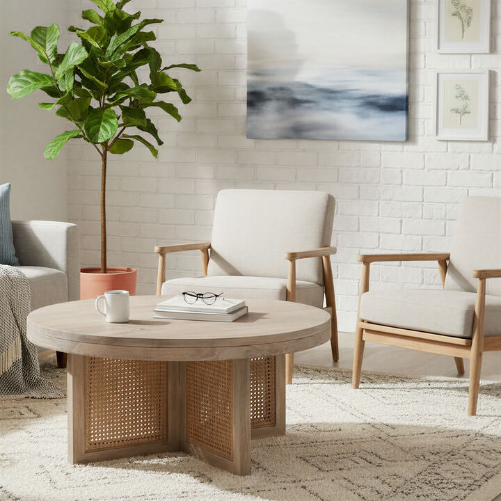 Mango Wood & Cane Round Coffee Table