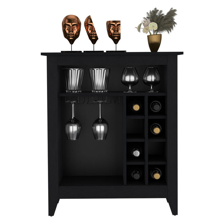 DEPOT E-SHOP Mojito Bar Cabinet, Six Built-in Wine Rack, One Open Drawer, One Open Shelf, Black