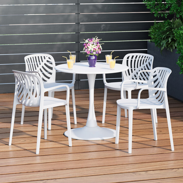 WestinTrends 5-Piece Outdoor Indoor Metal Patio Dining Table Set With Stackable Patio Arm Chairs
