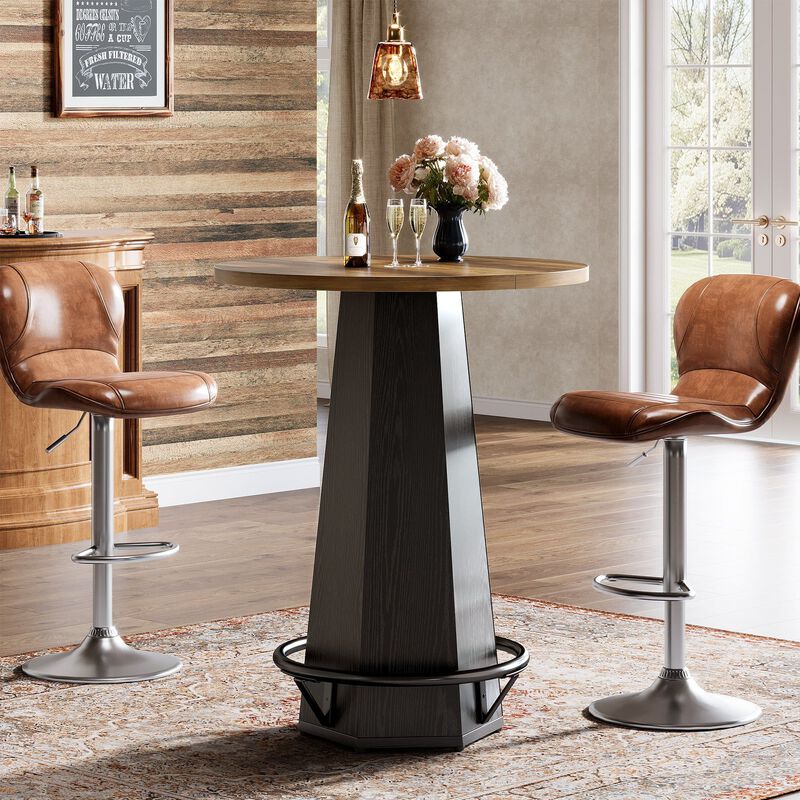 Round Counter Height Bar Table with Metal Footrest for Dining Room image number 3