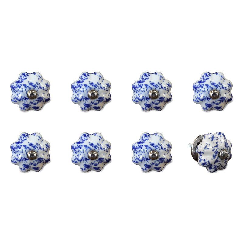 HomeRoots Set of Eight Blue And White Ceramic And Metal Drawer Pull Knobs image number 3