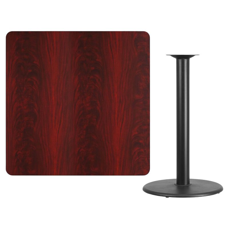 Flash Furniture 42'' Square Mahogany Laminate Table Top with 24'' Round Bar Height Table Base