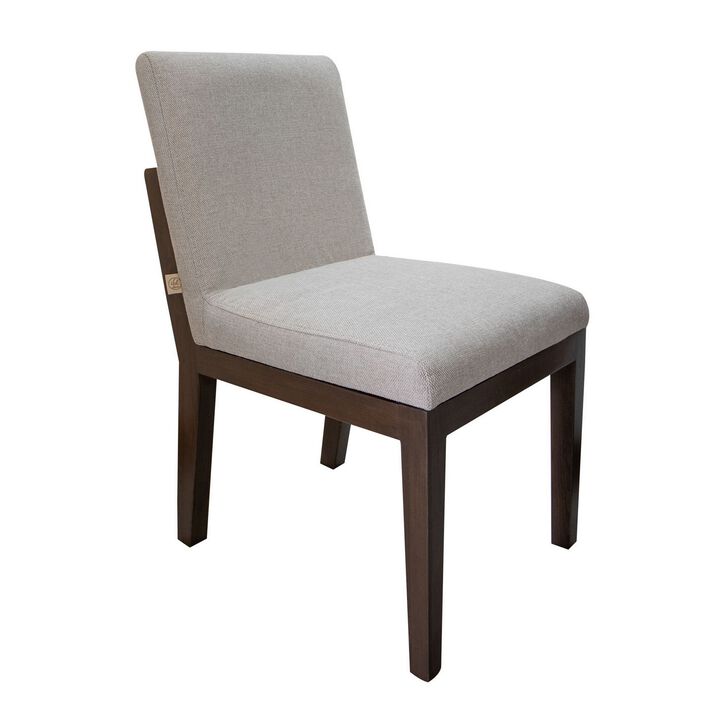 Umey 23 Inch Side Dining Chair Set of 2, Beige Fabric, Brown Solid Wood  - Benzara