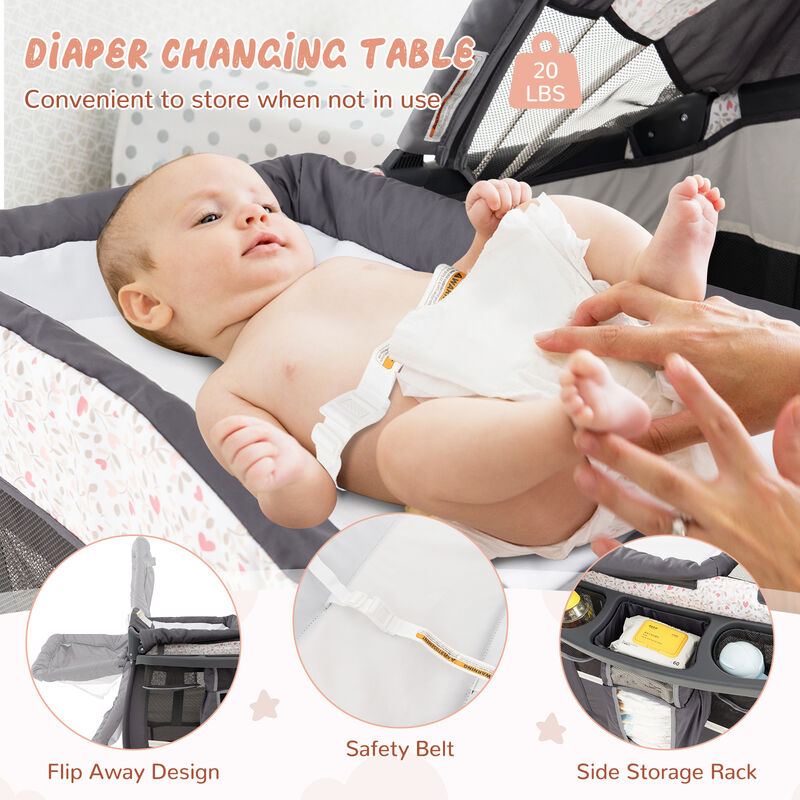 4 in 1 Portable Pack and Play Baby Nursery Center with Bassinet