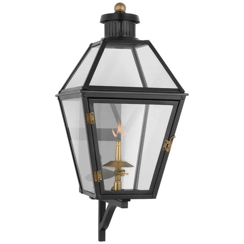 Stratford Small Bracketed Gas Wall Lantern in Matte Black with Clear Glass