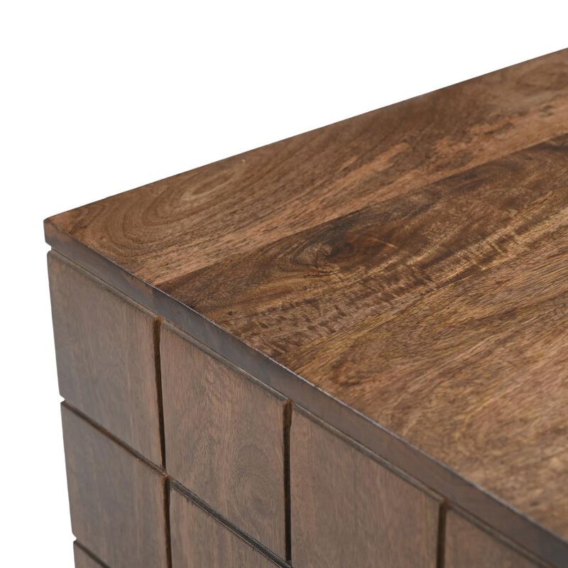 HomeRoots 22" Walnut Wood Carved Geometric Two Drawer Nightstand image number 4