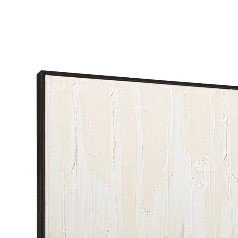 Rectangular Canvas Wall Art with Abstract Design, Beige and Off White-Benzara