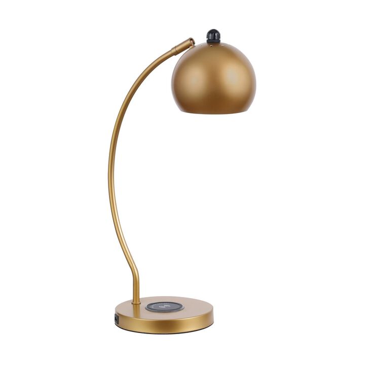 22 Inch Modern Office Table Lamp, Dome Shade, Arc Metal Base, Gold-Benzara