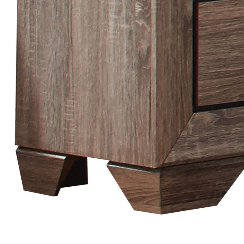 Transitional Style Wooden Nightstand with Two Drawers and Tapered Feet, Brown-Benzara
