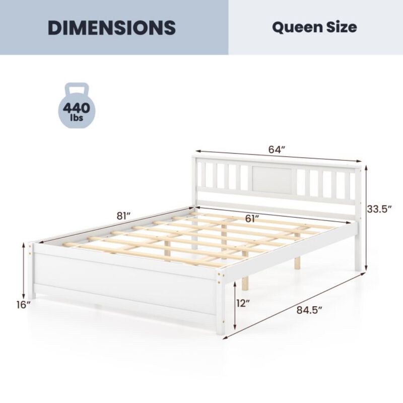 Queen Size Wooden Platform Bed with Headboard and Wood Slat Support For Bedroom Design