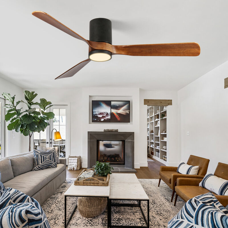 ELEMENT ACE Contemporary Indoor Outdoor LED Ceiling Fan with Wood Blades and Remote Control image number 3