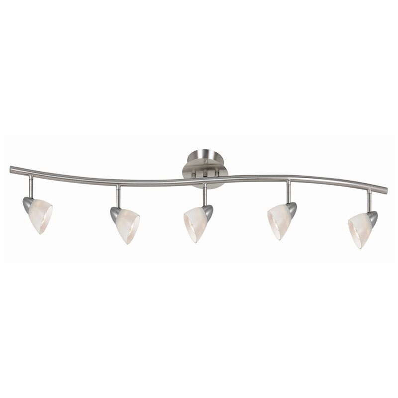 5 Light 120V Metal Track Light Fixture with Glass Shade, White and Silver - Benzara