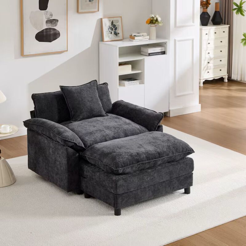 Envelor Chenille Upholstered Accent Chair with Ottoman, Set of 2 image number 2