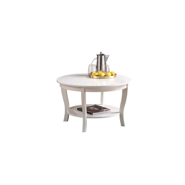 Convenience Concepts American Heritage Round Coffee Table with Shelf, White