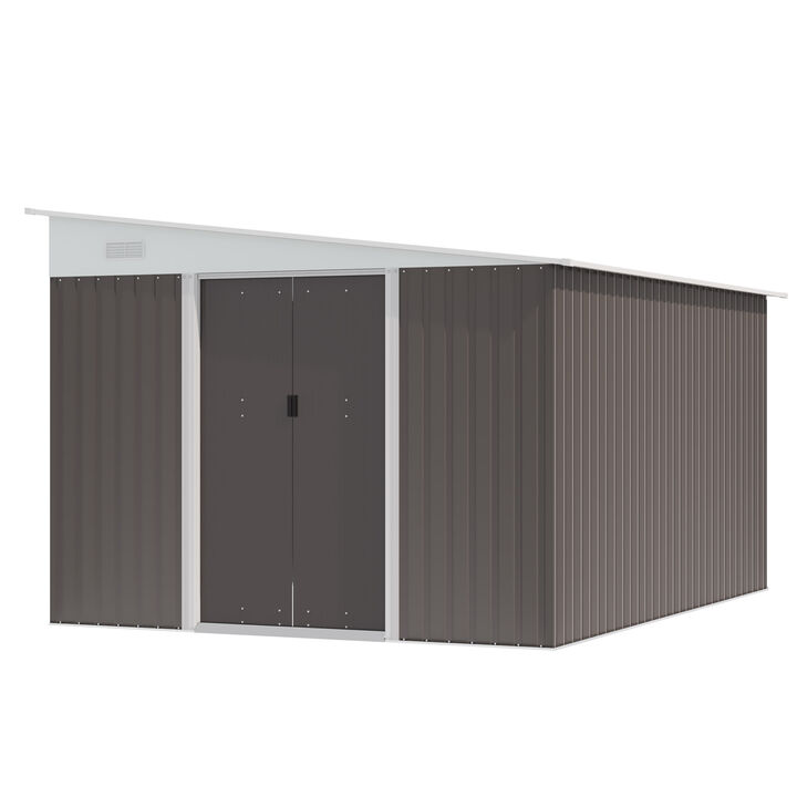 Outsunny 11' x 9' Outdoor Storage Shed, Galvanized Metal Utility Garden Tool House, 2 Vents and Lockable Door for Backyard, Bike, Patio, Garage, Lawn, Gray