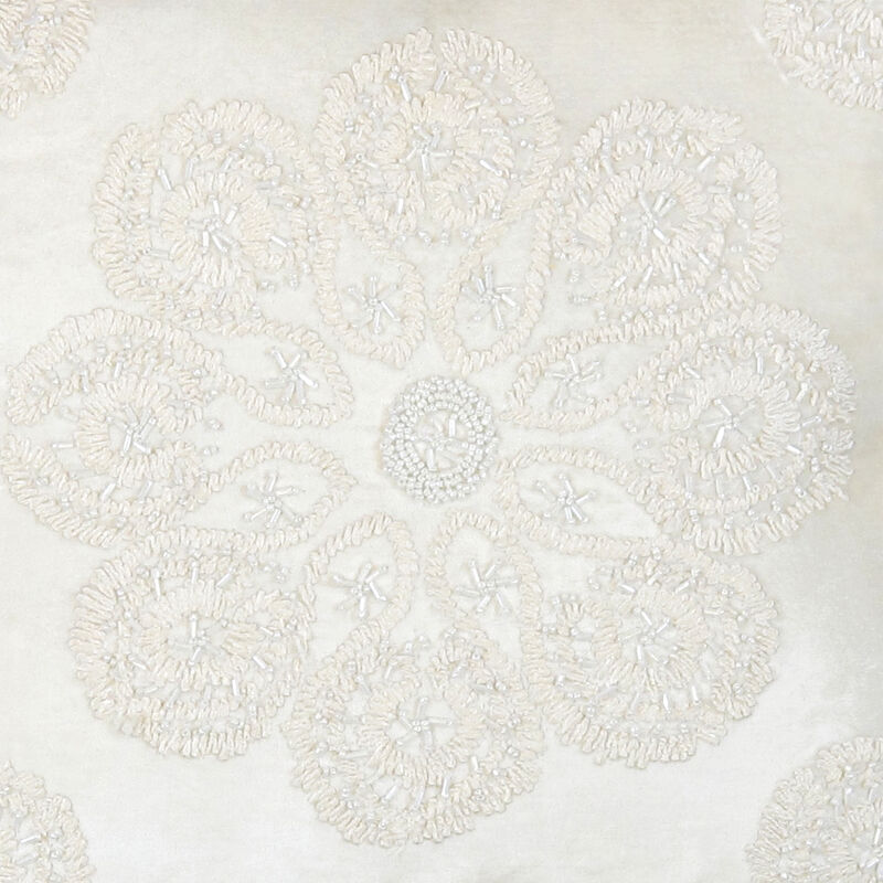 Pasargad Home Naples Embroidered Pillow, Ivory/Silver