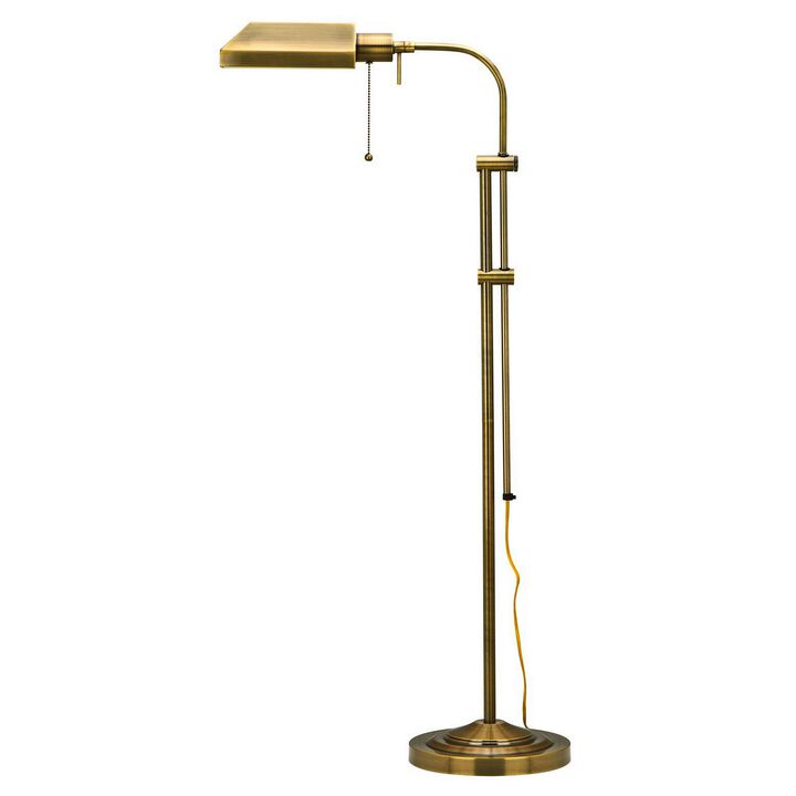 Metal Rectangular Floor Lamp with Adjustable Pole, Gold-Benzara