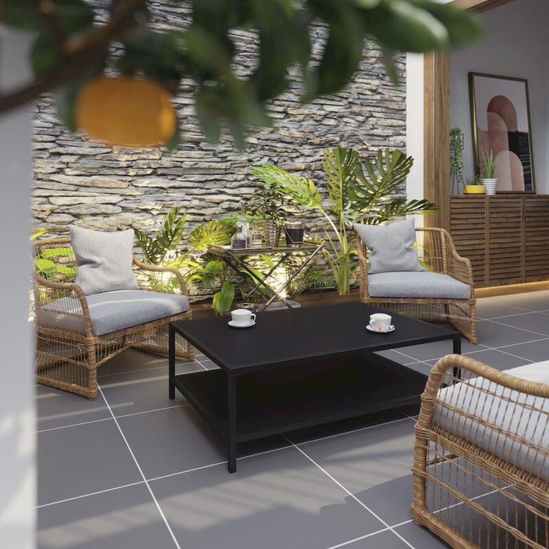 Flash Furniture 2 Tier Patio Coffee Table Black Coffee Table, Porch, or Poolside-Steel Leg Frame image number 7
