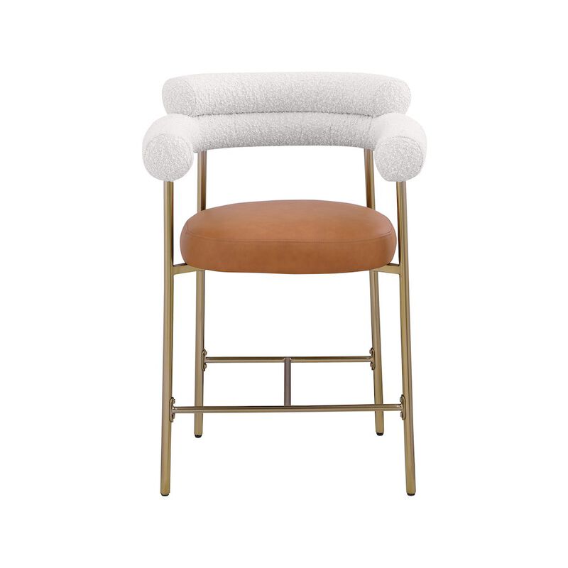 Meridian Furniture Blake Boucle Fabric / Vegan Leather Counter Stool, Set of 2