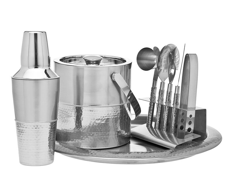 Hammered Stainless Steel 9 Piece Bar Tool Set