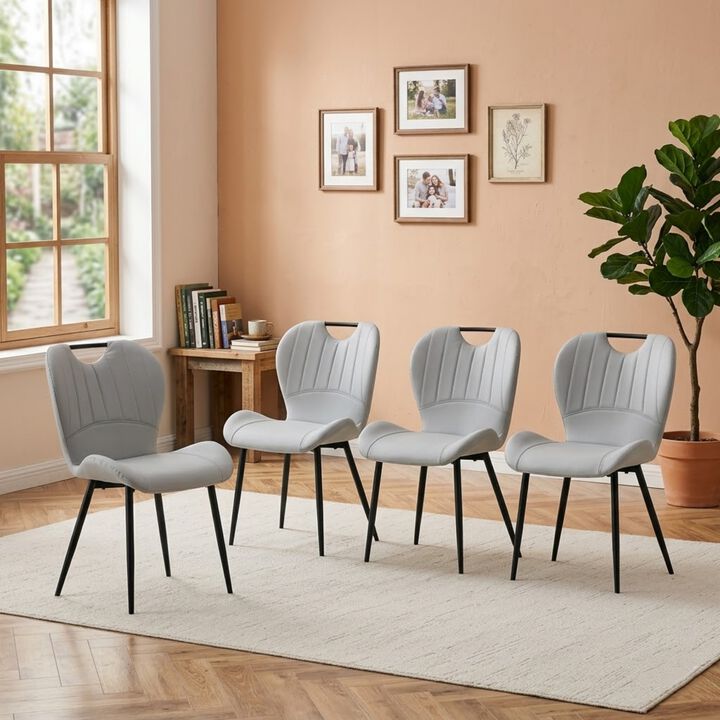 Whisen Set of 4 Upholstered Dining Chairs with Metal Handle, Fabric & Metal Frame, Ergonomic Accent Chairs for Dining Room, Living Room, Office