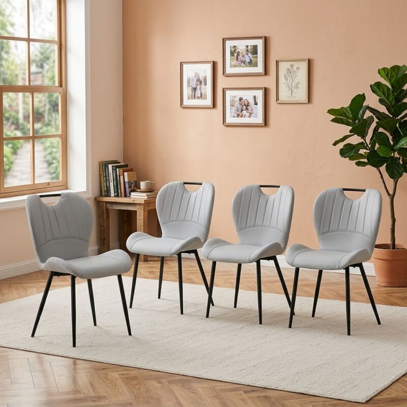 Whisen Set of 4 Upholstered Dining Chairs with Metal Handle, Fabric & Metal Frame, Ergonomic Accent Chairs for Dining Room, Living Room, Office image number 1