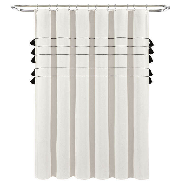 Farmhouse Boho Stripe Woven Tassel Yarn Dyed Cotton Shower Curtain