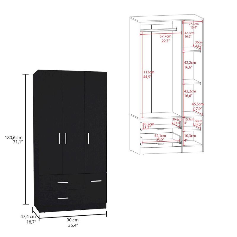 Tuhome Sebree Four Door Armoire Black MDF