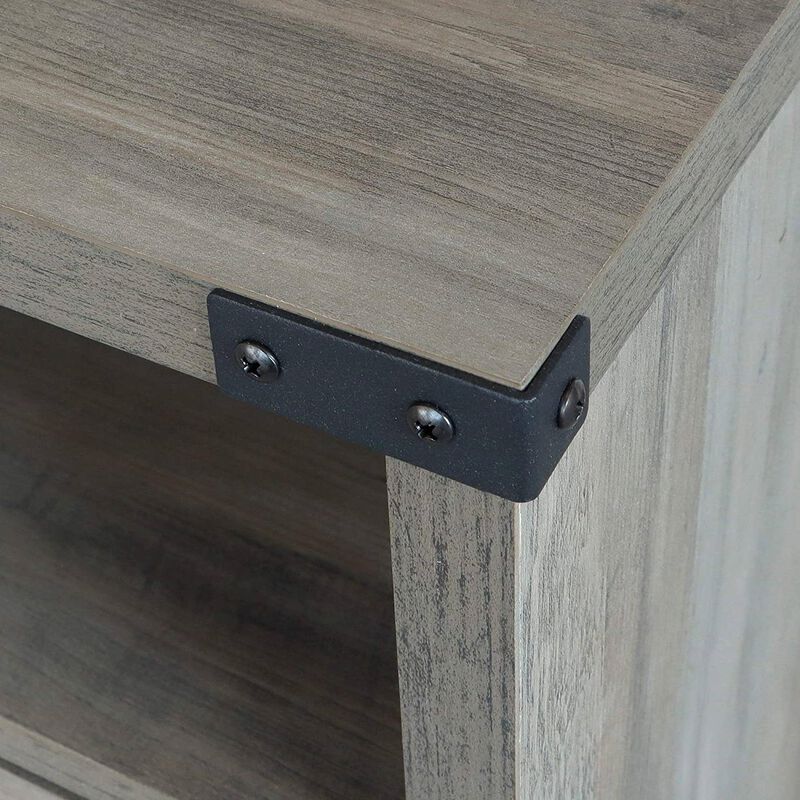 Hivvago Farmhouse Style End Table Barn Door Nightstand with Open Shelf in Rustic Oak