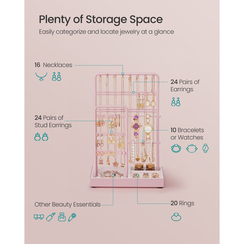 Jewelry Stand with Metal Frame and Tray Storage Organizer image number 3