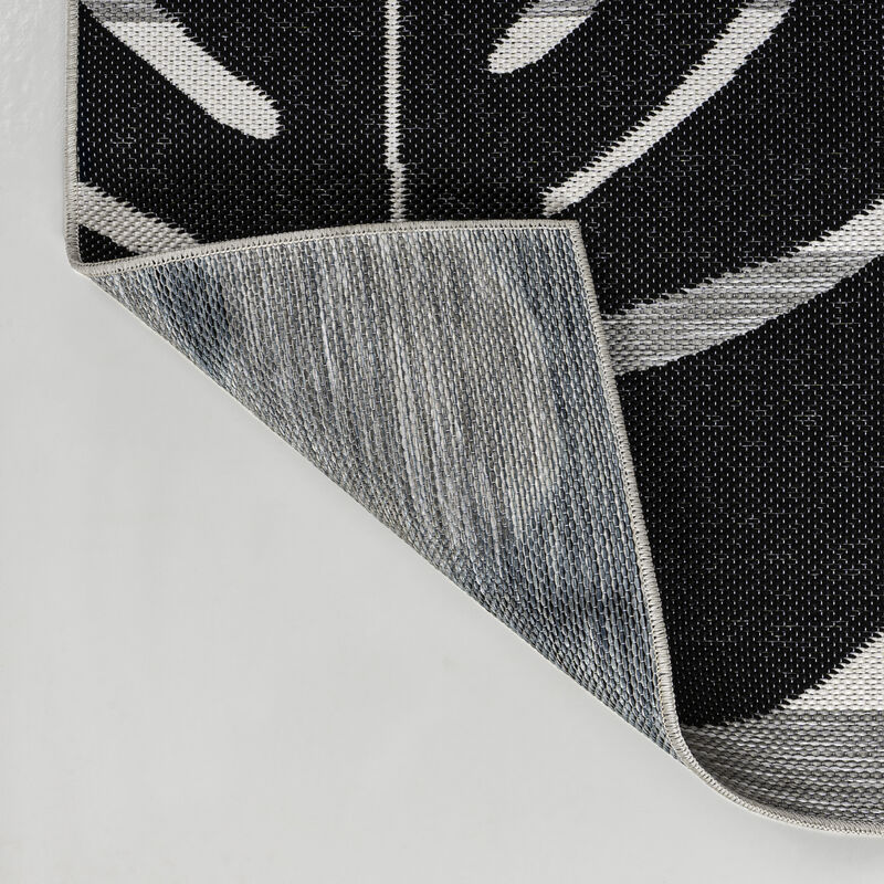 Allison Classic Beach Stripe and Monstera Leaf Indoor/Outdoor Area Rug