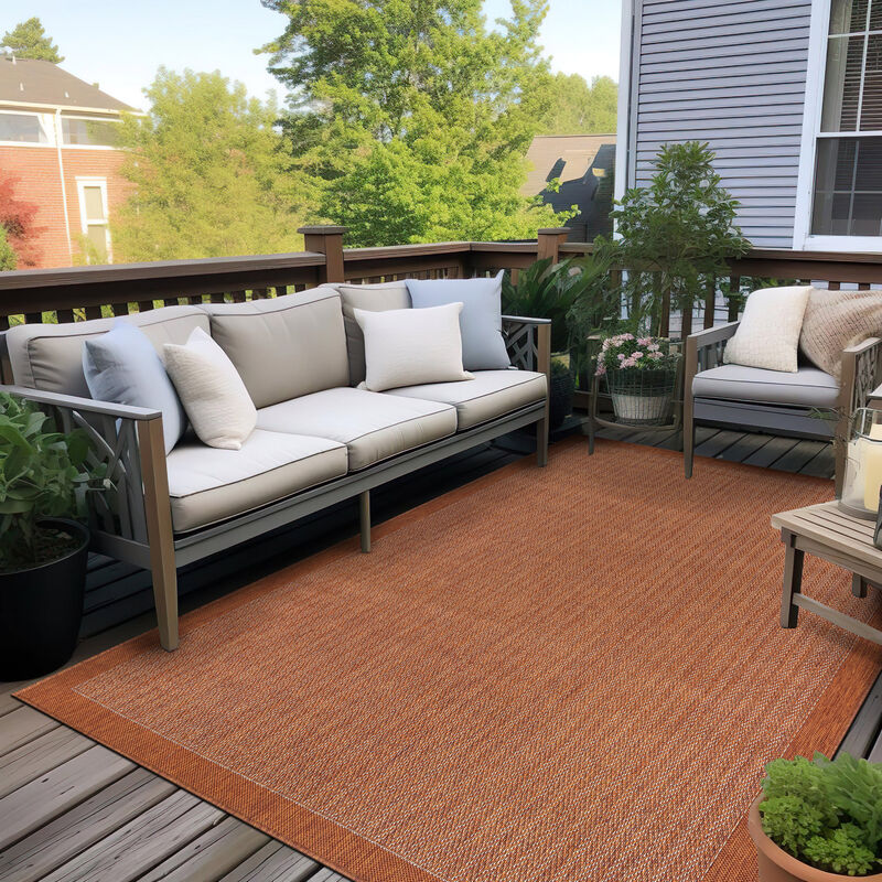 World Rug Gallery Contemporary Bordered Weather Resistant Reversible Indoor/Outdoor Area Rug:  Stain-Resistant,  Low Pile image number 6