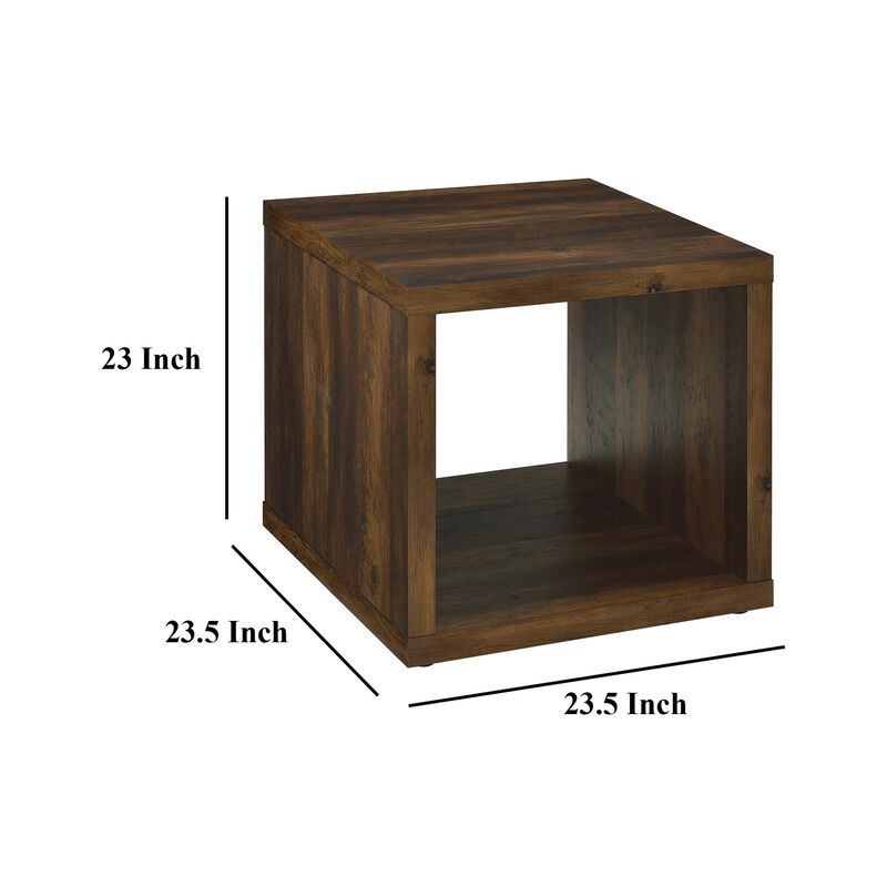 Rizz Side End Table, Square Cube Design Open Shelf, 23 Inch Dark Brown