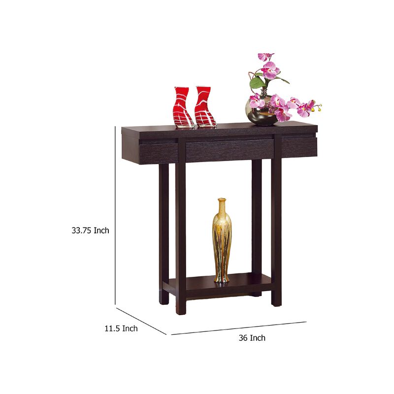 Console Table, Red Cocoa Brown, 36 Inch Hidden Storage Drawer