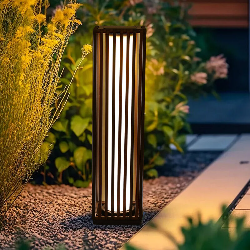 Solar Slatted Grid Path Light, Dark Brown, Warm Glow, Waterproof image number 1
