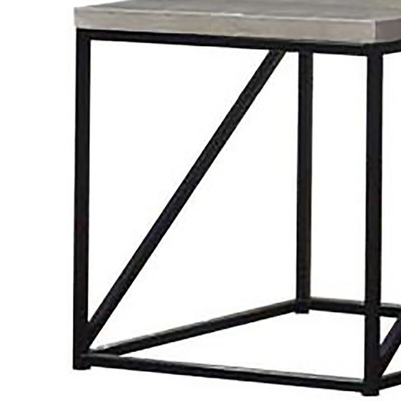 Industrial Style Minimal End Table With Wooden Top And Metallic Base, Gray-Benzara