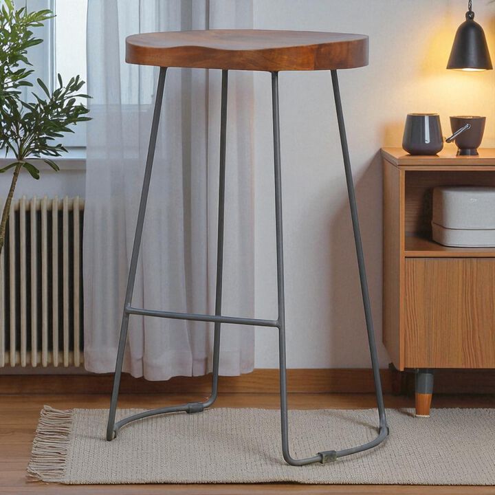 Industrial Bar Stool with Chunky Solid  Wood Seat