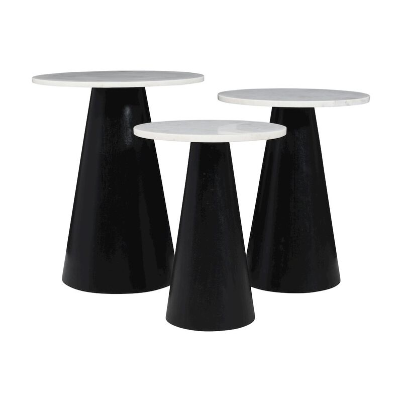 Jofran Nolan Marble Top Three Pack Solid Wood Accent Table Set