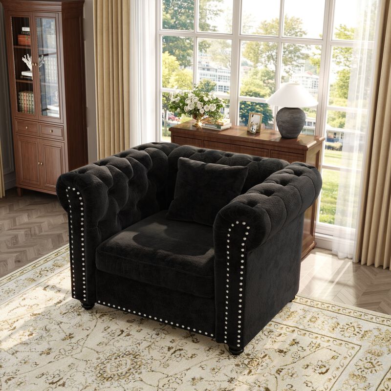 Chesterfield Tufted Sectional Sofa Nailhead Trim Chenille Deep Seat Sofa Couch, Sectional Sofa Deep Seat for Living Room Apartment, Chenille Sectional Sofa Couch Classic Design with Rolled Arms for Office image number 4