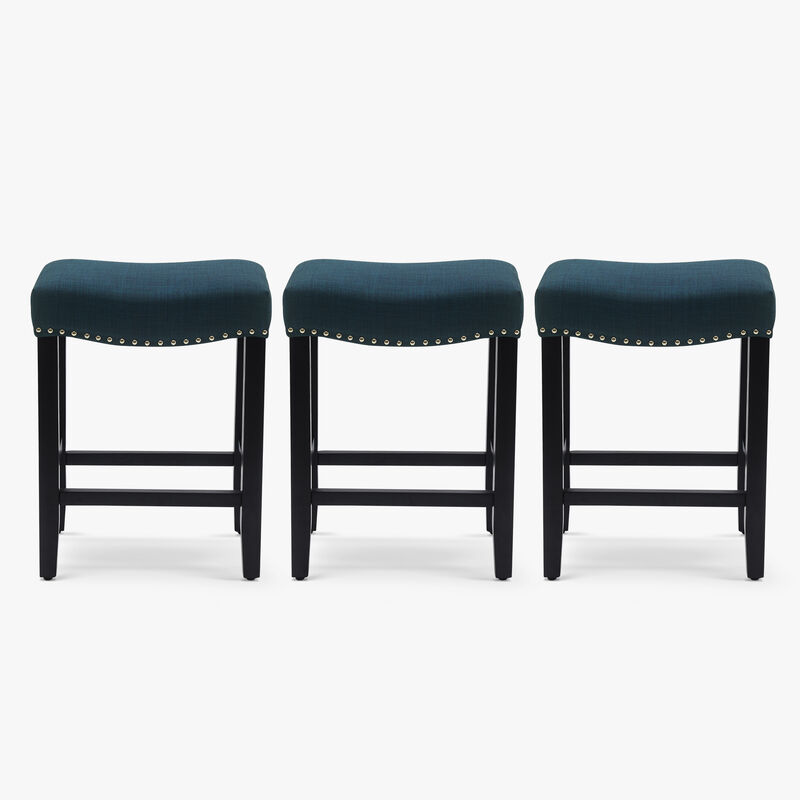 WestinTrends 24" Upholstered Saddle Seat Black Counter Stool (Set of 3)