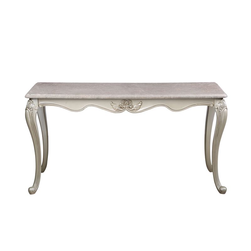 Kerra Console Table, Beige Marble, Classic Carved Champagne 58 Inch