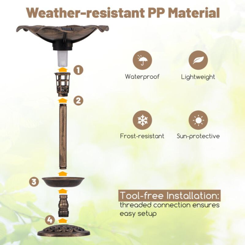 Hivvago Standing Pedestal Birdbath and Feeder Combo with Lotus Leaf Bowl