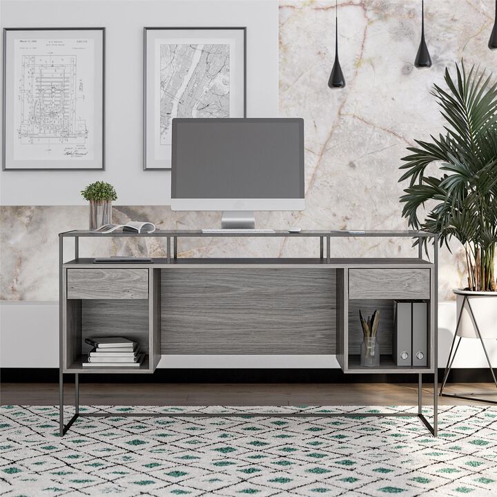 Camley Modern Desk with Fluted Glass Top