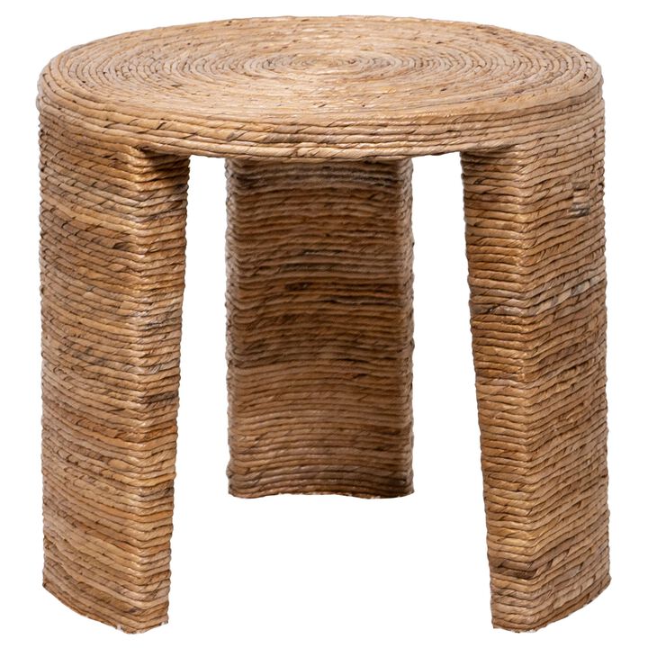 Asha 22 Inch Side End Table, Round Shaped Top with Natural Rattan Wrapping