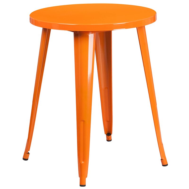 Flash Furniture Napoleon Commercial Grade 24" Round Orange Metal Indoor-Outdoor Table Set with 2 Arm Chairs