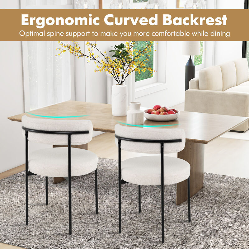 Boucle Dining Chair with Curved Backrest and Metal Legs Set of 4