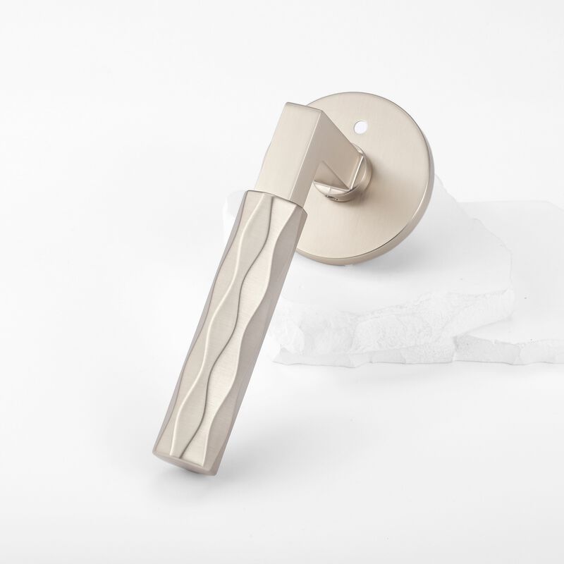 Hailey Satin Nickel Modern Bed/Bath Interior Door Handle with Round Rosette and Concealed Screws (Privacy) image number 7